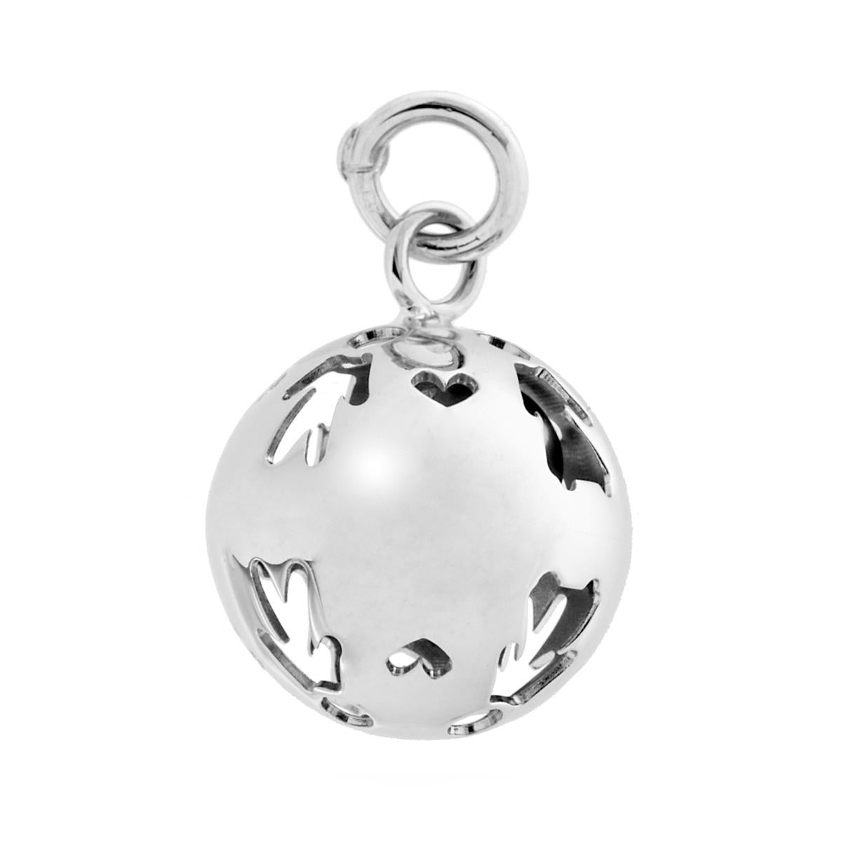 Ciondolo Chiama Angeli mm 19 con Bimbo Bimba Cuori con Sonaglio in ARGENTO 925 Galvanica Rodio