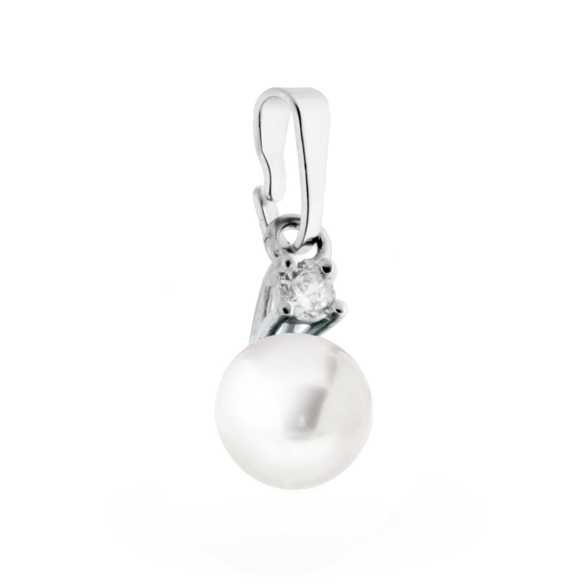 Ciondolo Perla Parigi mm 8 con Punto Luce Zircone Bianco in ARGENTO 925 Galvanica Rodio