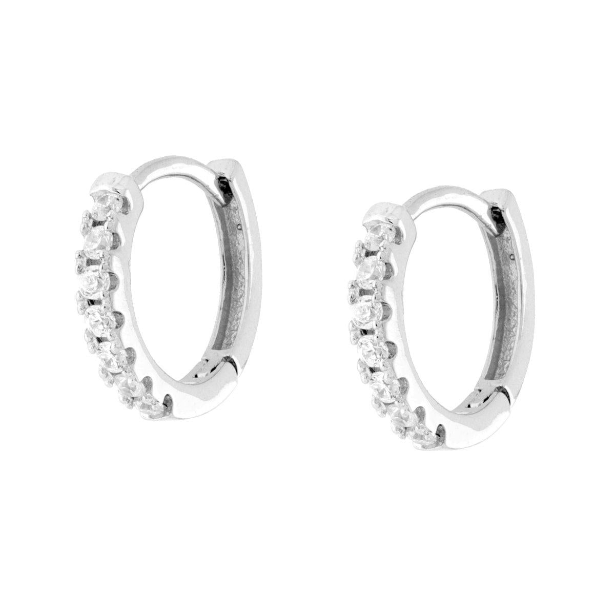 Orecchini Cerchio mm 13 con Zirconi Bianchi in ARGENTO 925 Galvanica Rodio