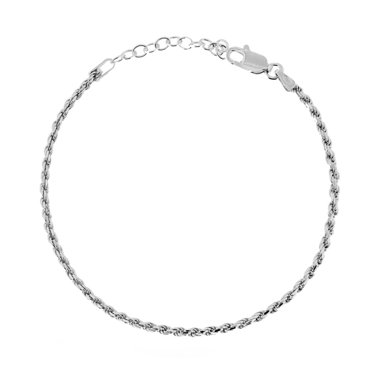 Bracciale Catena Corda diamantata mm 1.9 in ARGENTO 925 Galvanica Rodio