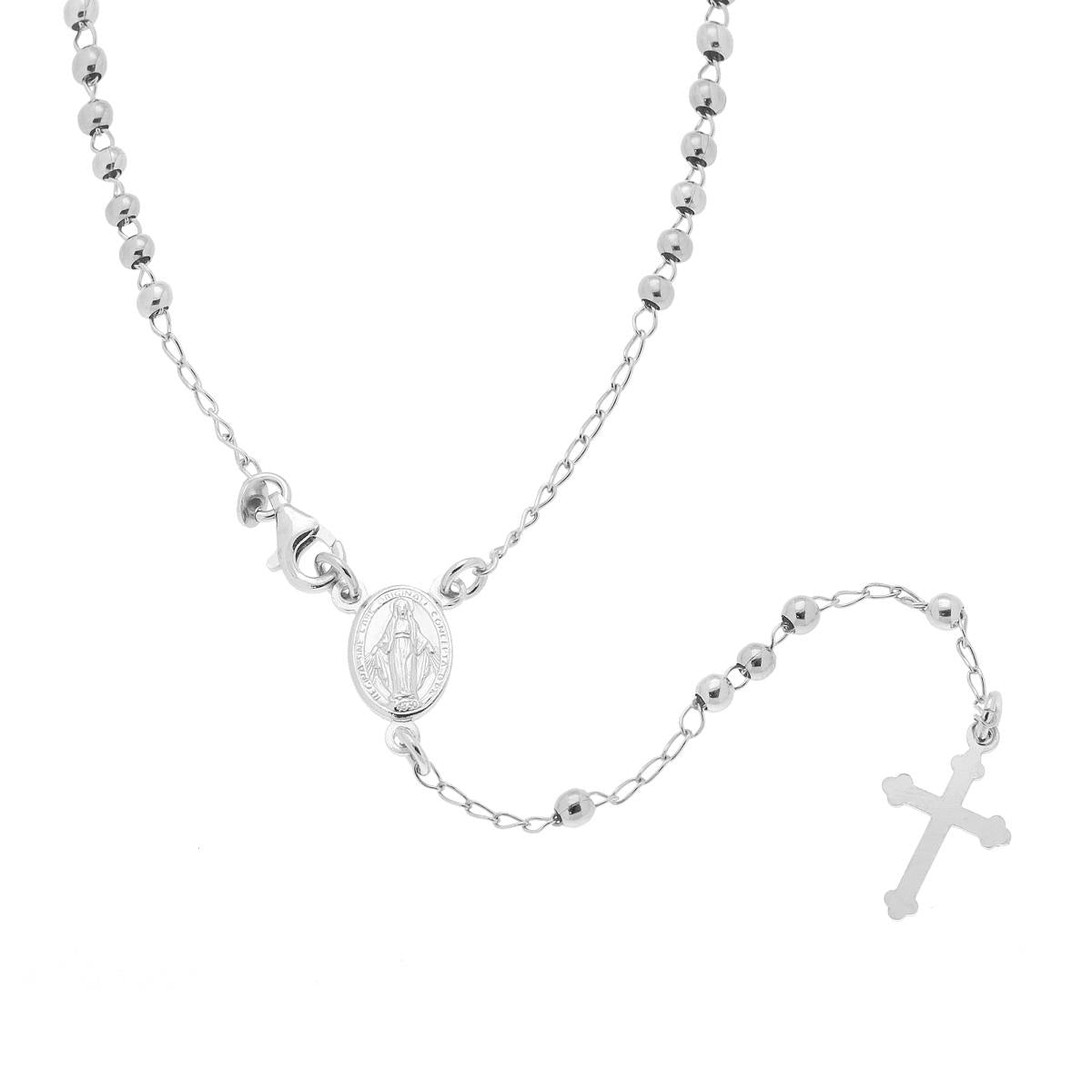 Collana Rosario cm 60 con Grani a pallina mm 3 in ARGENTO 925 Galvanica Rodio