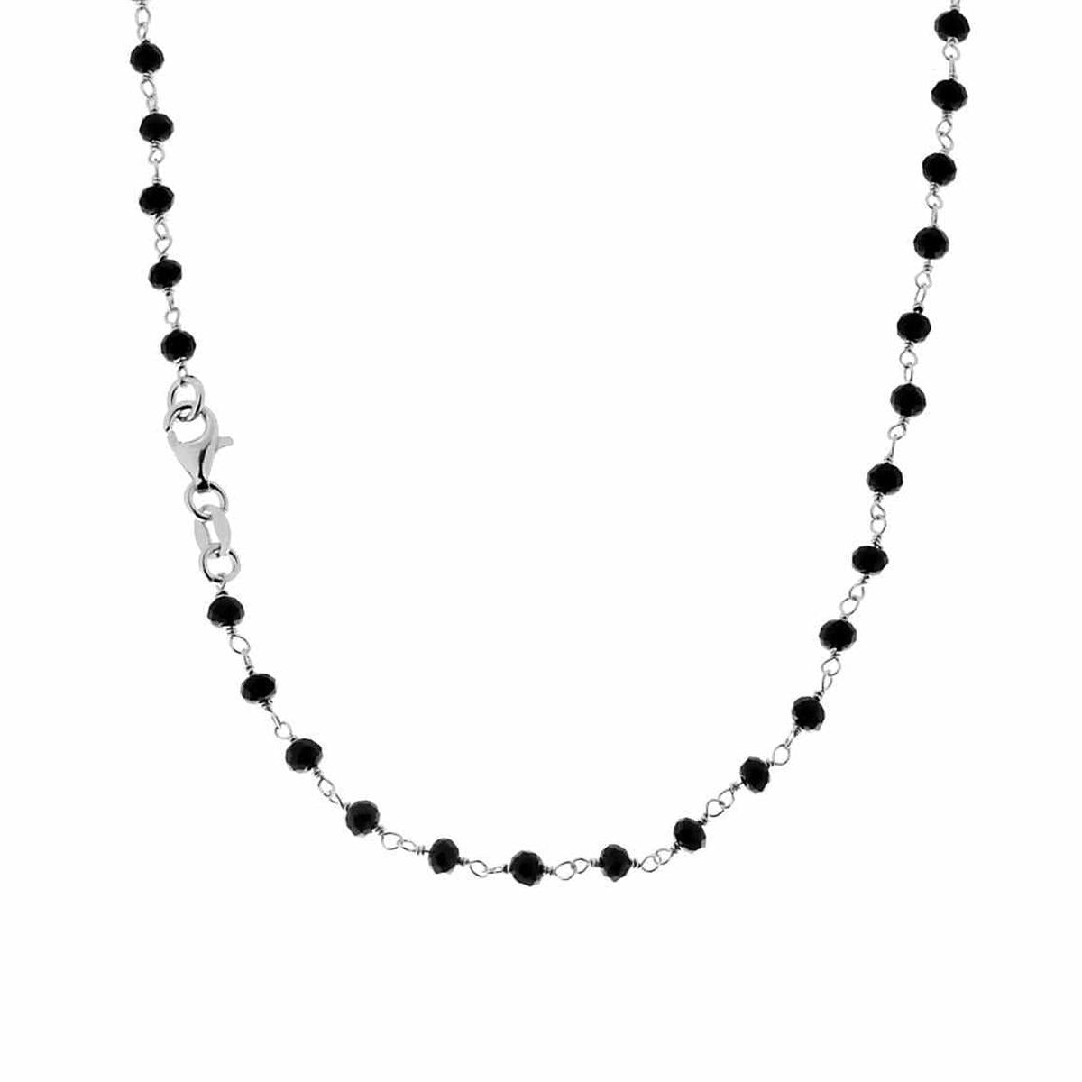 Collana con Crystal mm 3.5 colore Nero con Catena cm 70 in ARGENTO 925 Galvanica Rodio