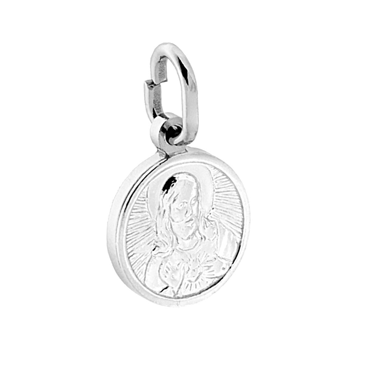 Ciondolo Sacro rotondo con Cristo mm 11 in ARGENTO 925 Galvanica Rodio