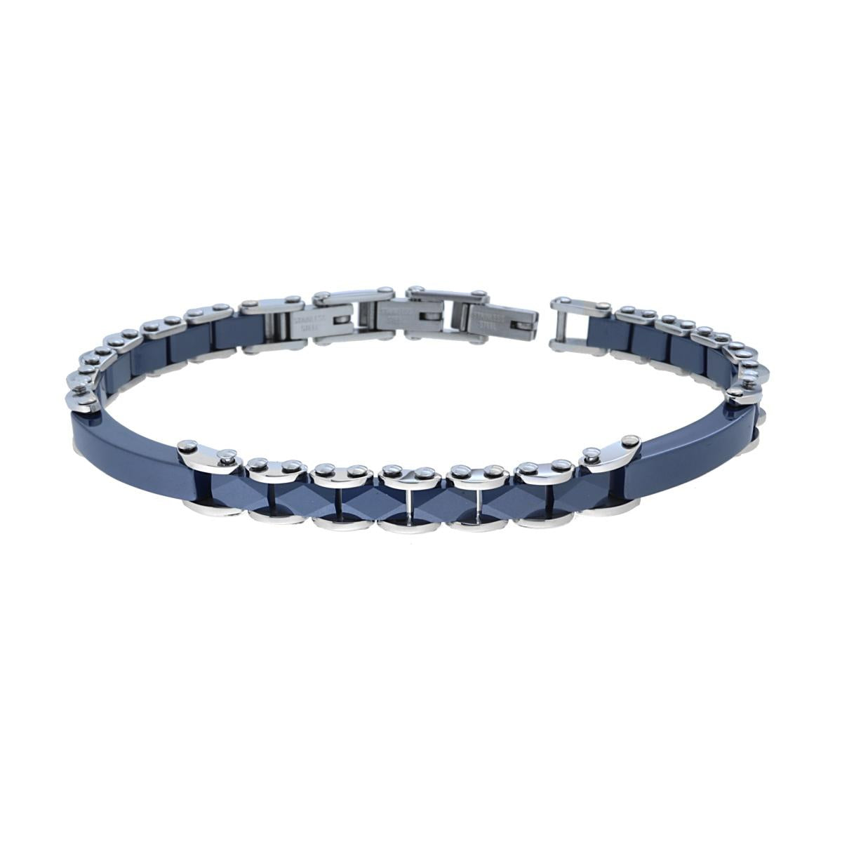 Bracciale Uomo Maglia Imperniata in Ceramica Blu in ACCIAIO