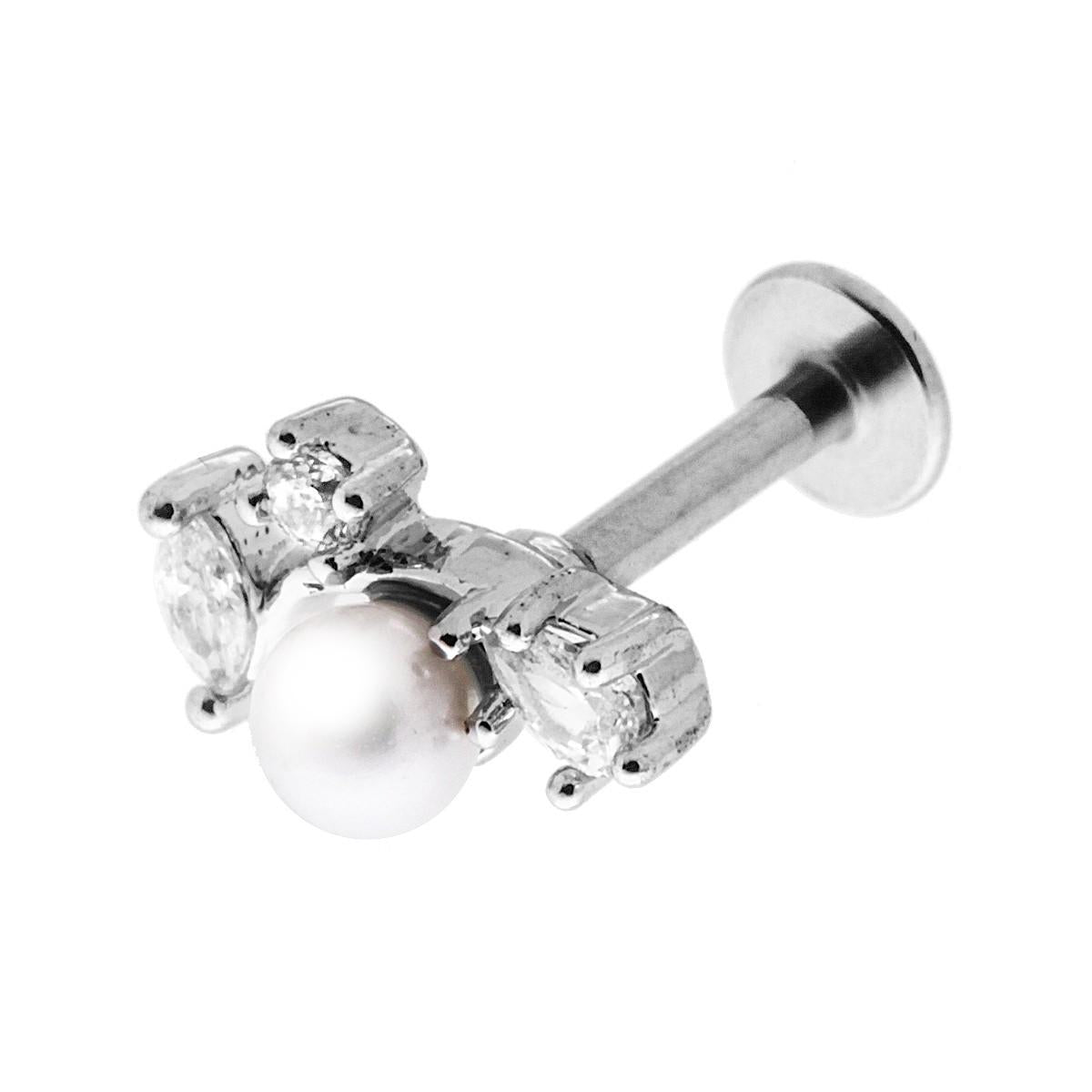 Body Piercing Labret con Perla e con Crystal Bianchi in ACCIAIO