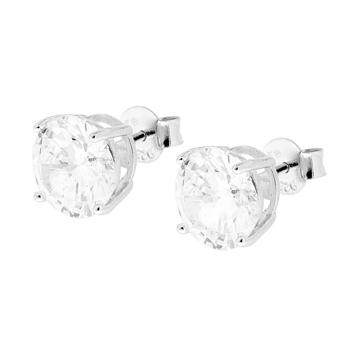 Orecchini Punto Luce Tondo con Zircone Bianco mm 9 in ARGENTO 925 Galvanica Rodio