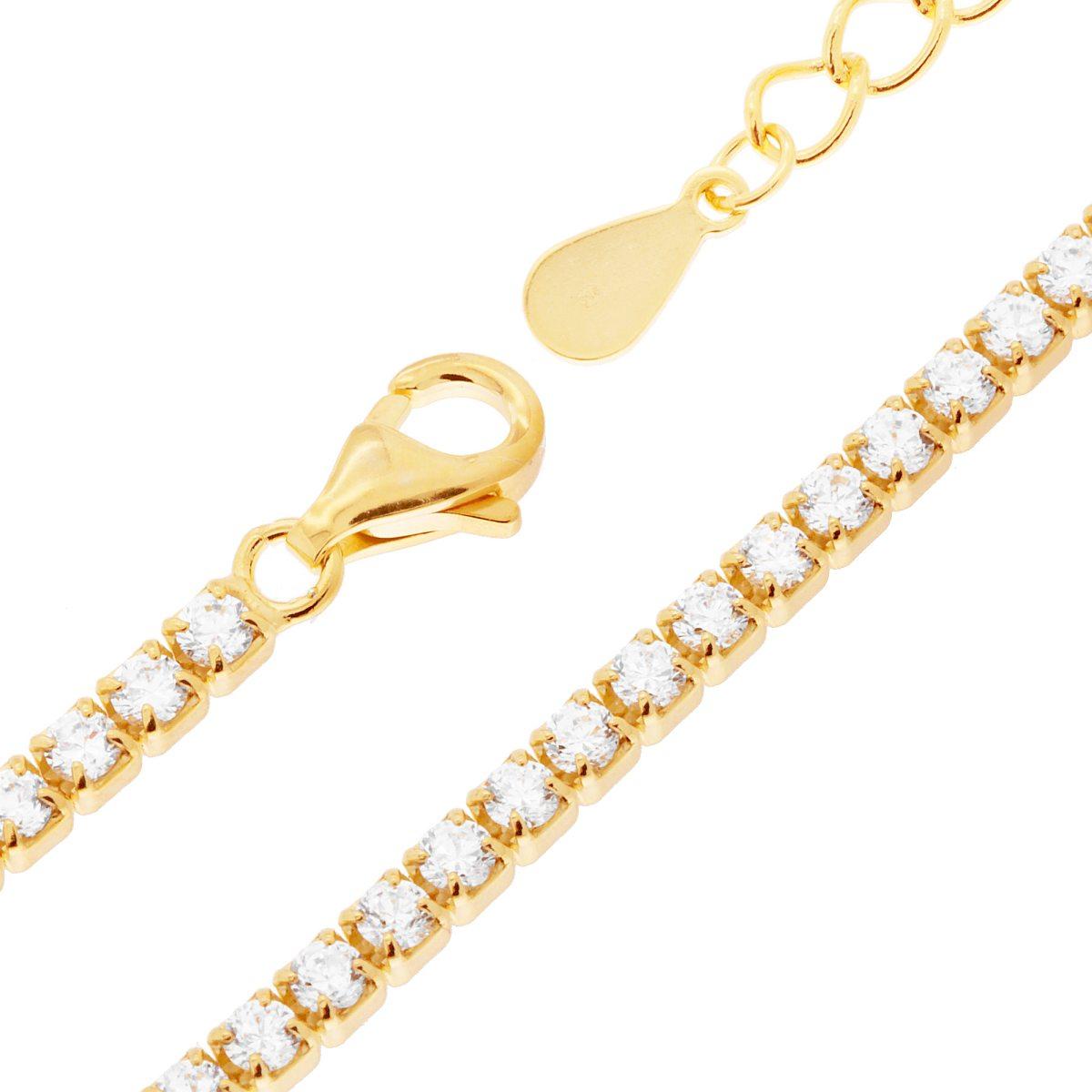 Bracciale Tennis Griffe cm 17+3 con Zirconi mm 2 Bianchi in ARGENTO 925 Galvanica Oro