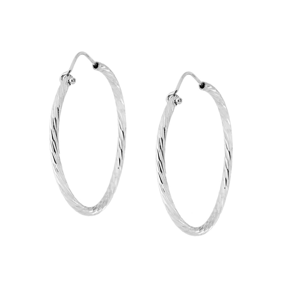 Orecchini a Cerchio Diamantato mm 35 con canna mm 2 in ARGENTO 925 Galvanica Rodio