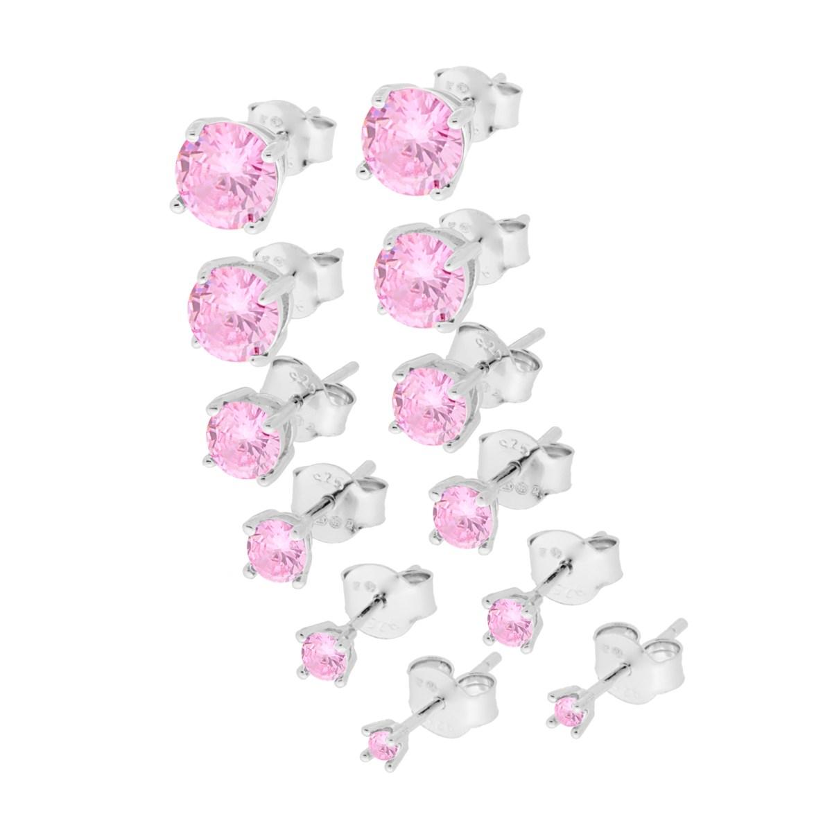 Orecchini Punto Luce Tondo mm 2/3/4/5/6/7 con Zircone Rosa in ARGENTO 925 Galvanica Rodio