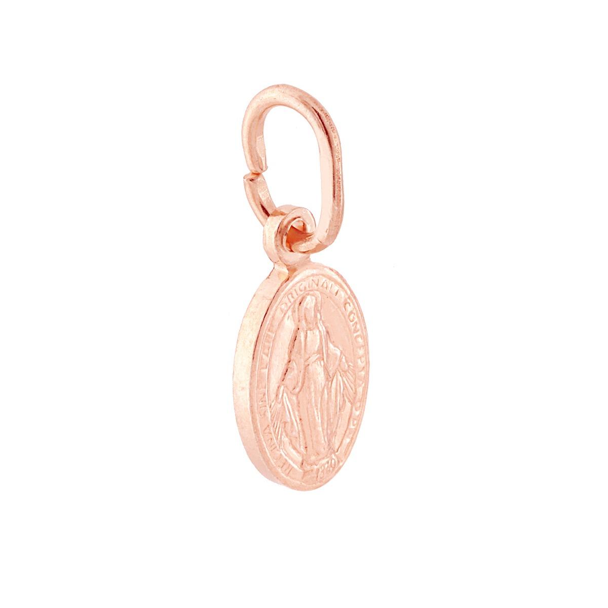 Ciondolo Medaglia Ovale con Madonna Miracolosa mm 14 in ARGENTO 925 Galvanica Rosa