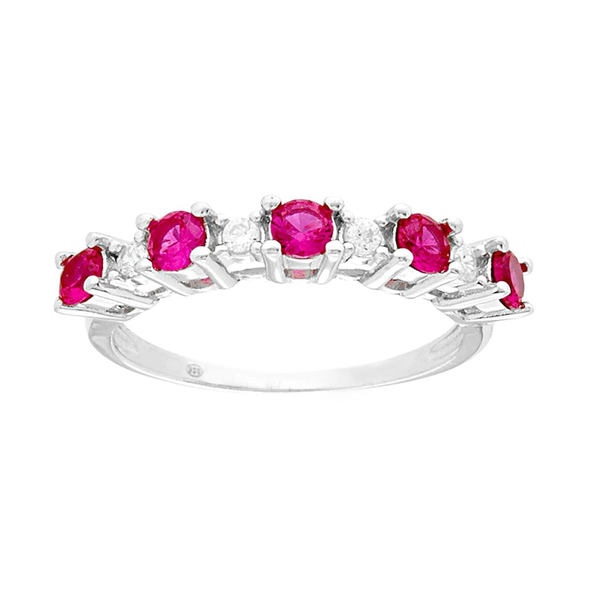 Anello Veretta con Cubic Zirconia alternati Rosso Rubino e Bianchi in ARGENTO 925 Galvanica Rodio