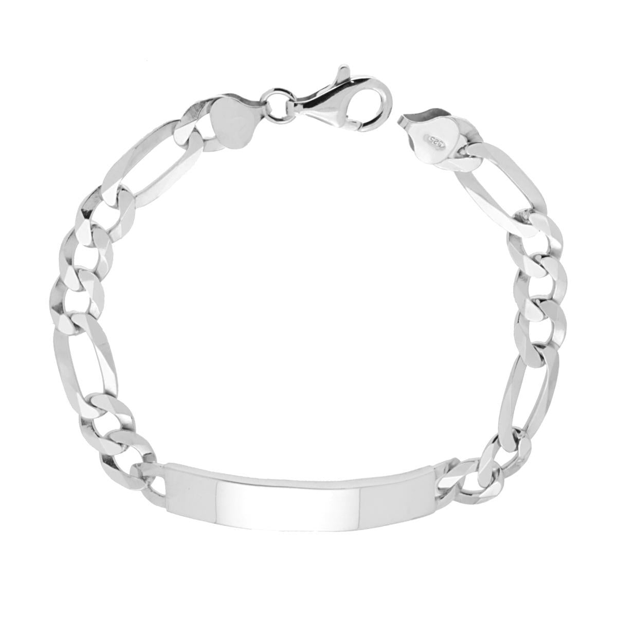 Bracciale Targa con catena Figaro Alternata mm 9 in ARGENTO 925 Galvanica Rodio
