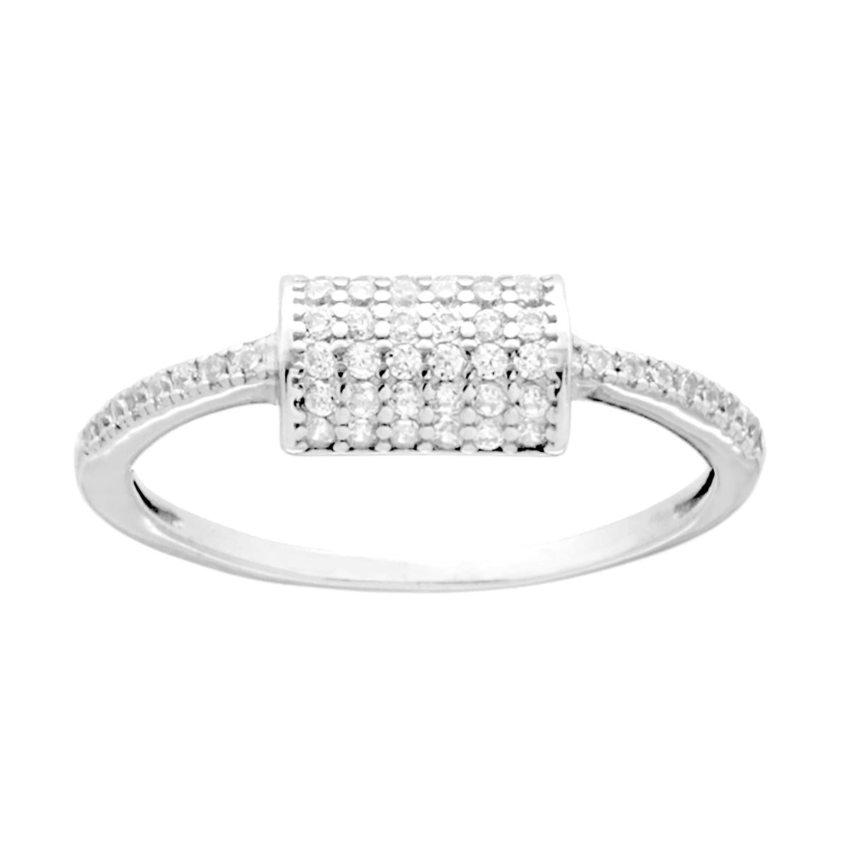 Anello modello veretta con Cilindro Cubic Zirconia Bianchi in ARGENTO 925 Galvanica Rodio