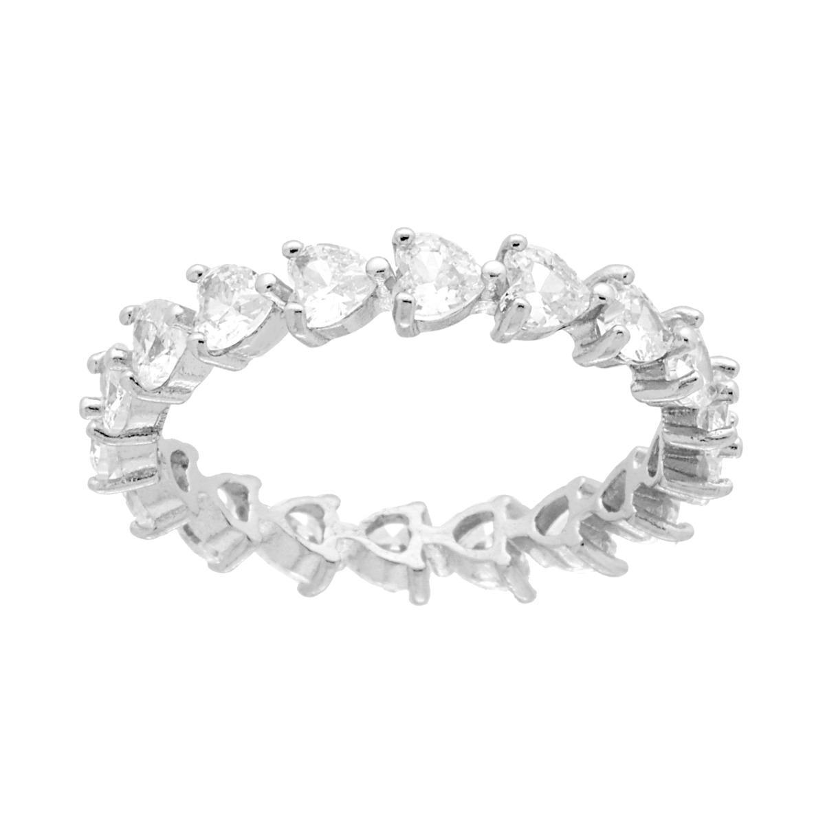 Anello Eternity Veretta a giro con Zirconi Bianchi Cuore in ARGENTO 925 Galvanica Rodio