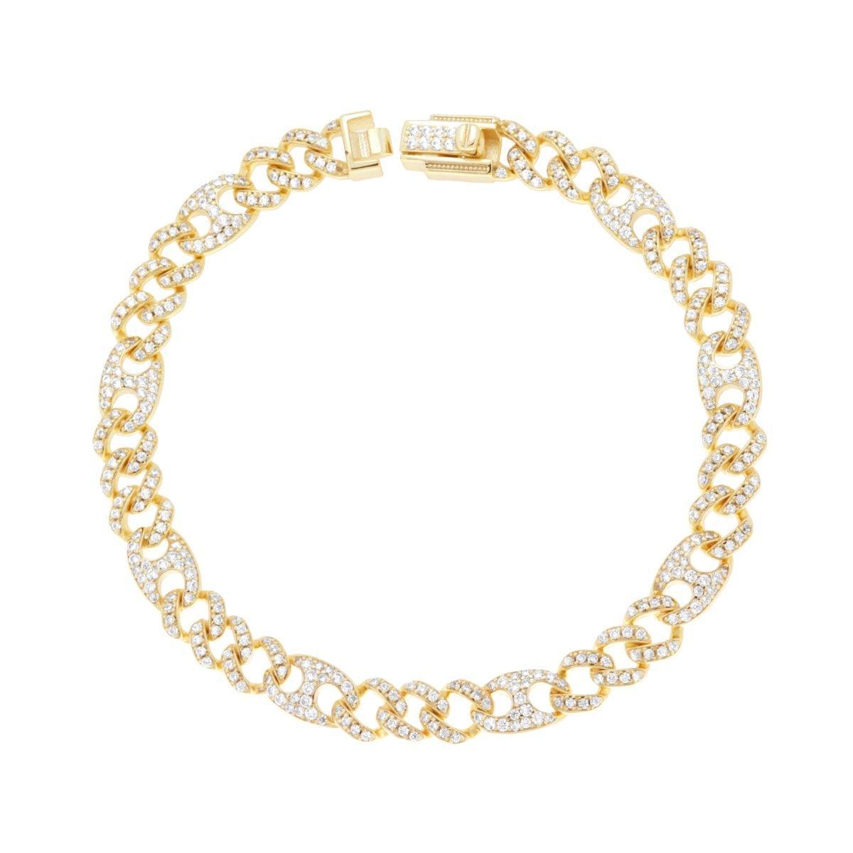 Bracciale Catena Grumetta e Marinara con Cubic Zirconia Bianchi in ARGENTO 925 Galvanica Oro