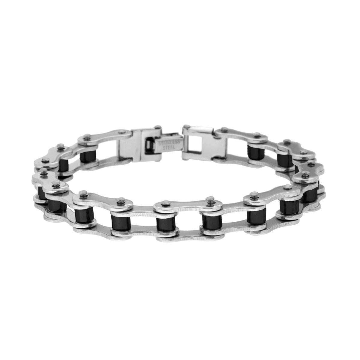 Bracciale Uomo Maglia Imperniata Bicicletta con dettagli Nero in ACCIAIO