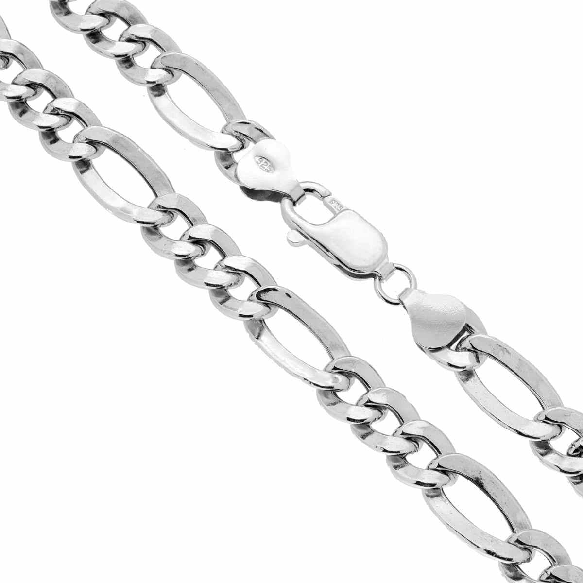 Catena Figaro Alternata 3+1 Piatta e Vuota 180 sezione mm 8.5 lunghezza cm 60 in ARGENTO 925 Galvanica Rodio