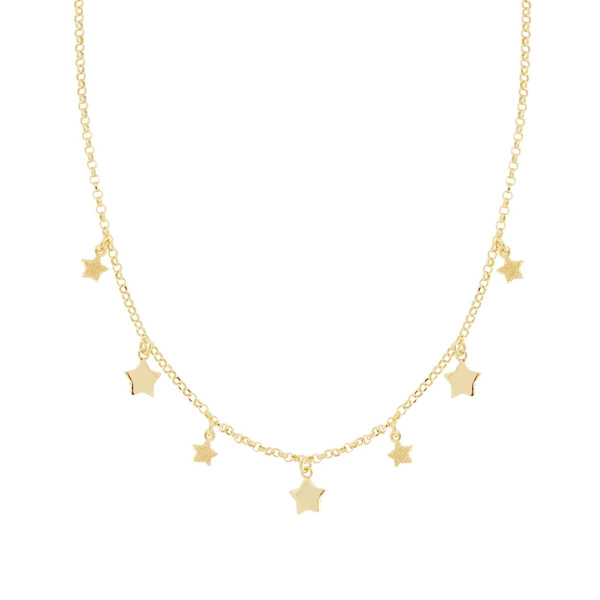 Collana Catena Rolo Diamantata con Stelle pendenti in ARGENTO 925 Galvanica Oro