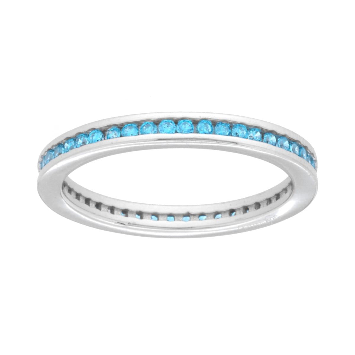 Anello Eternity Veretta a giro con Cubic Zirconia Acquamarina in ARGENTO 925 Galvanica Rodio