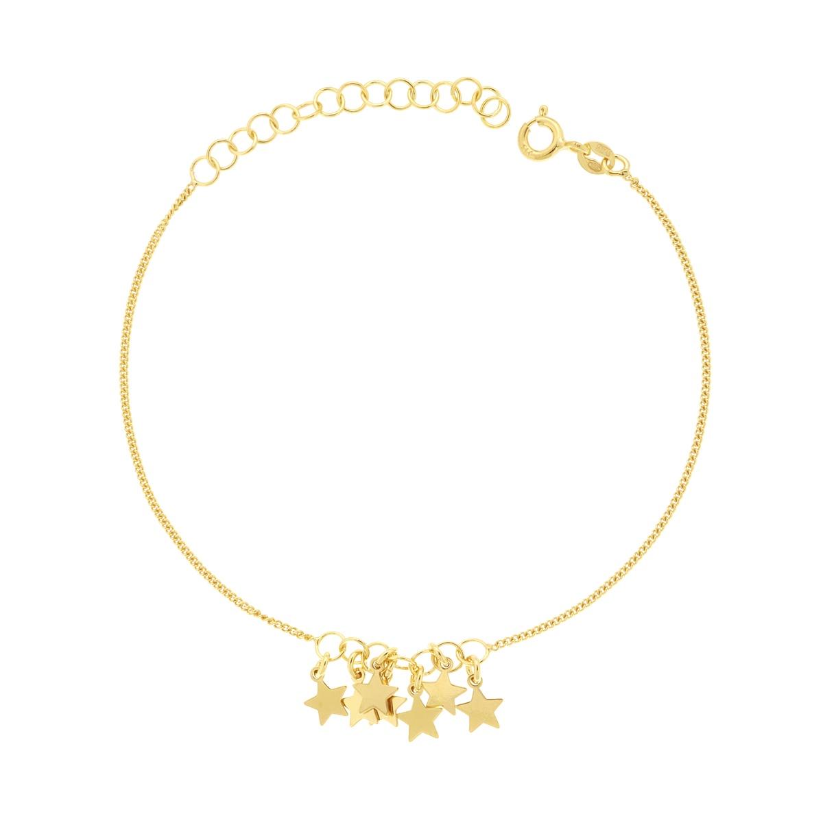 Bracciale Catena Grumetta con Stelle plain pendenti in ARGENTO 925 Galvanica Oro