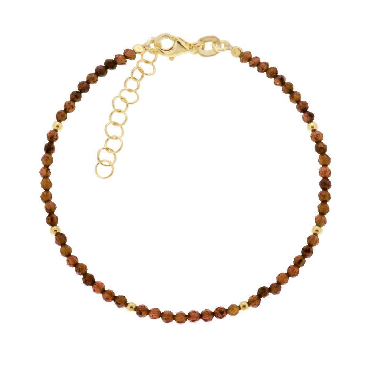 Bracciale Filo Pietra Occhio di Tigre mm 2 con filo palline e chiusura in ARGENTO 925 Galvanica Oro