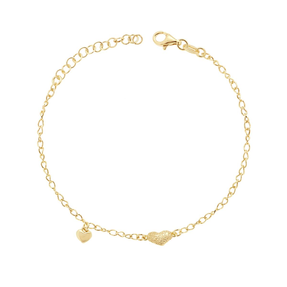 Bracciale Catena Forzatina con Cuore Martellato e Cuore bombato pendente in ARGENTO 925 Galvanica Oro