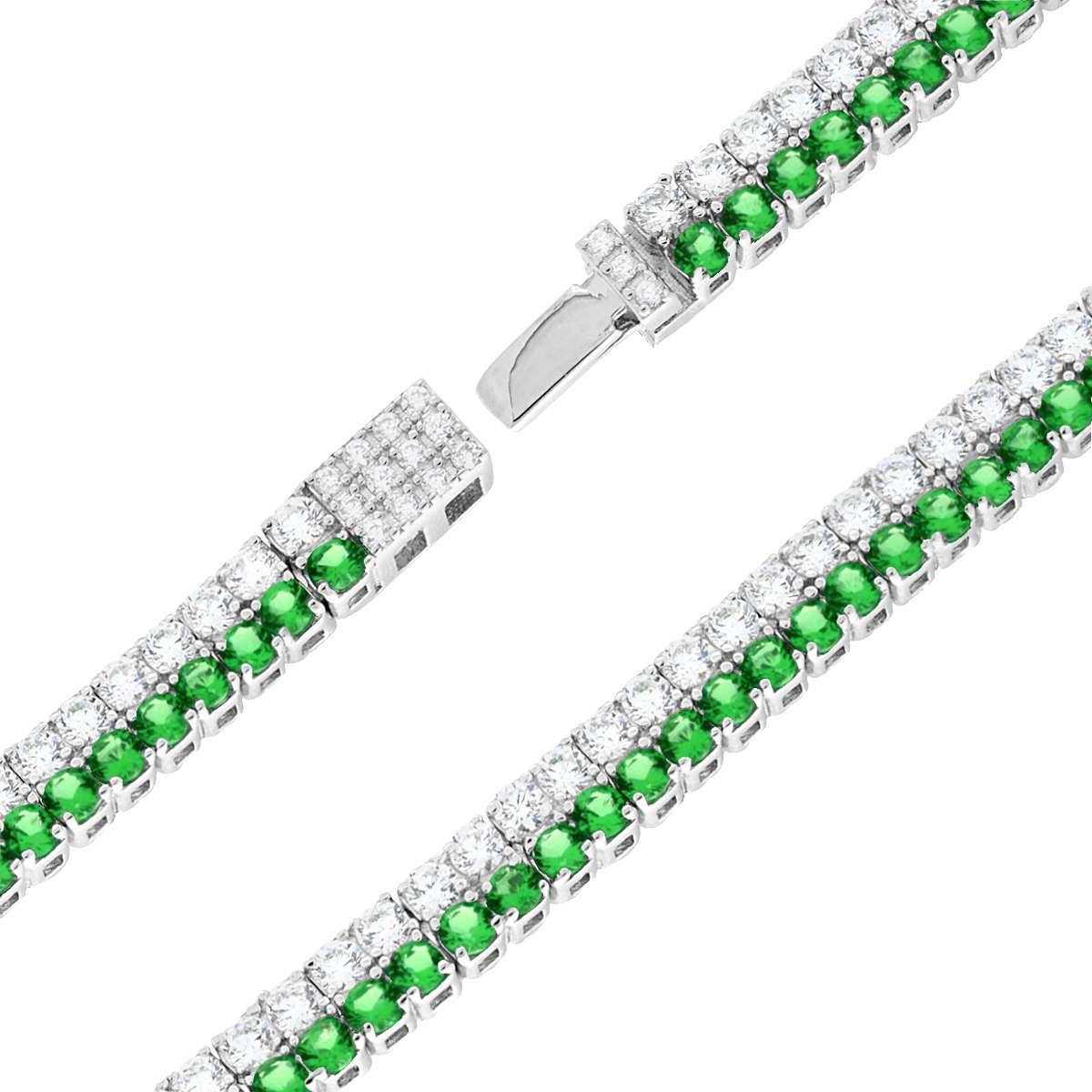 Bracciale Tennis Griffe cm 18 due fili Zirconi mm 2 Verde Smeraldo e Bianco in ARGENTO Galvanica Rodio