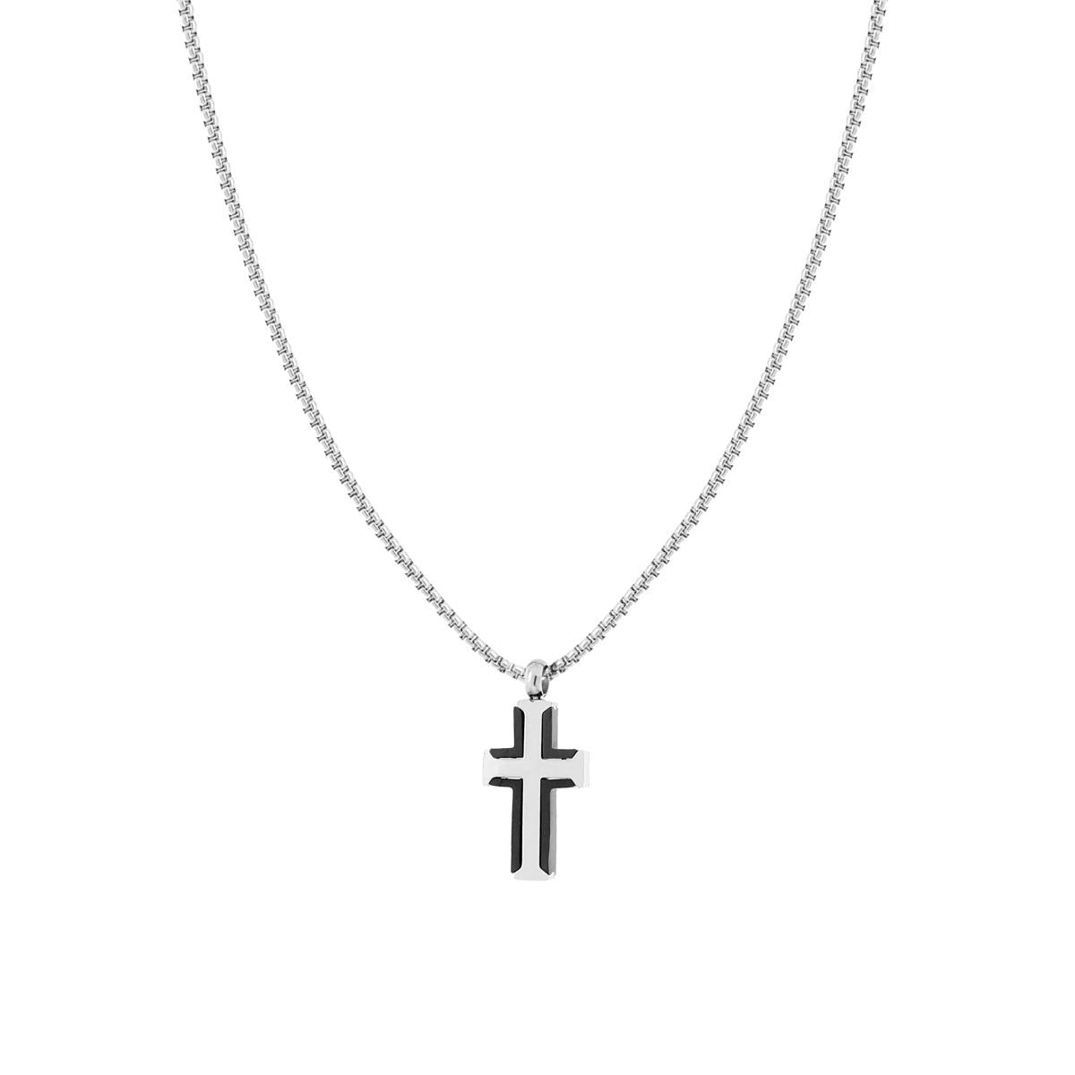 Collana Catena Veneziana Tonda con Croce Nera e ACCIAIO