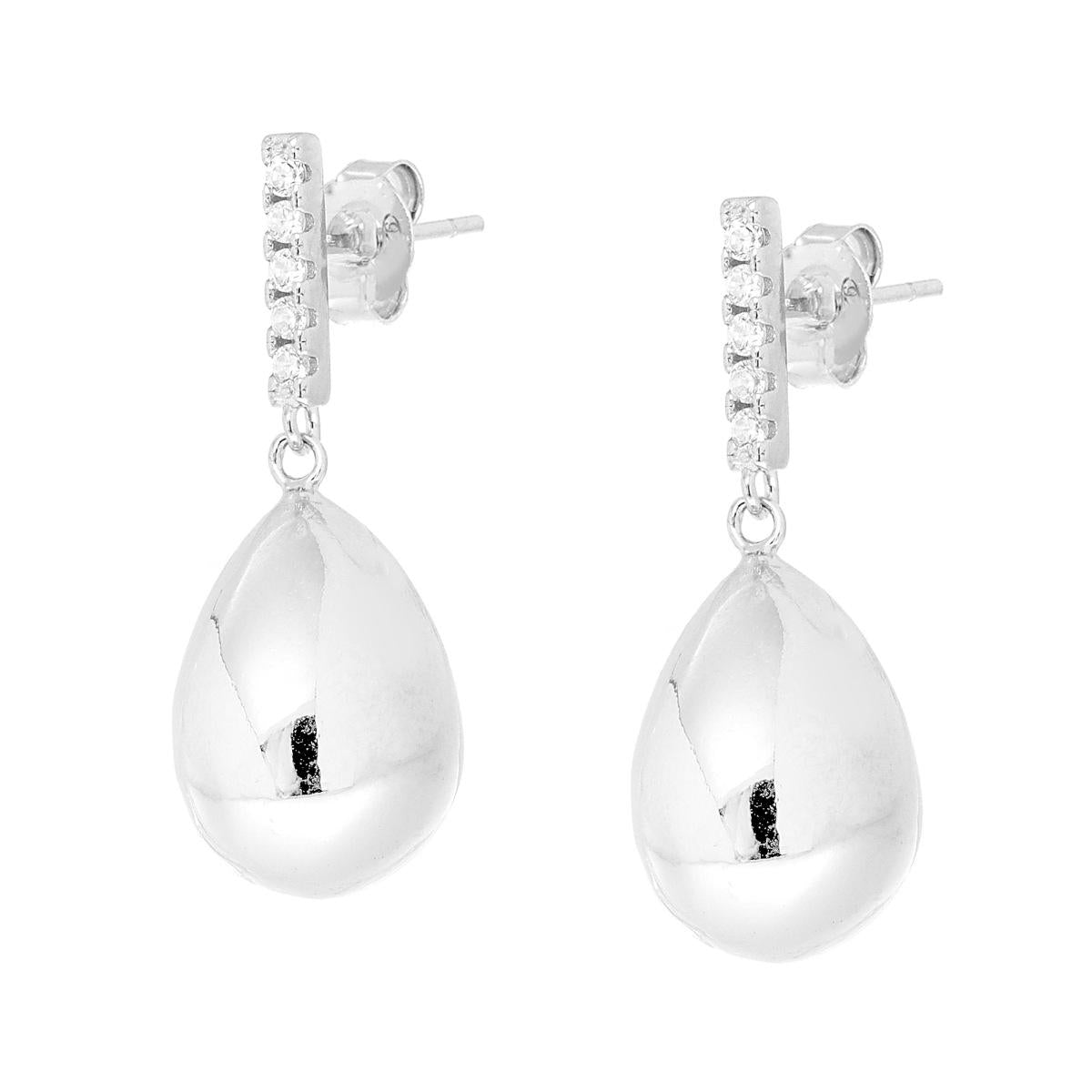 Orecchini Goccia pendente e Barretta con Cubic Zirconia Bianchi in ARGENTO 925 Galvanica Rodio