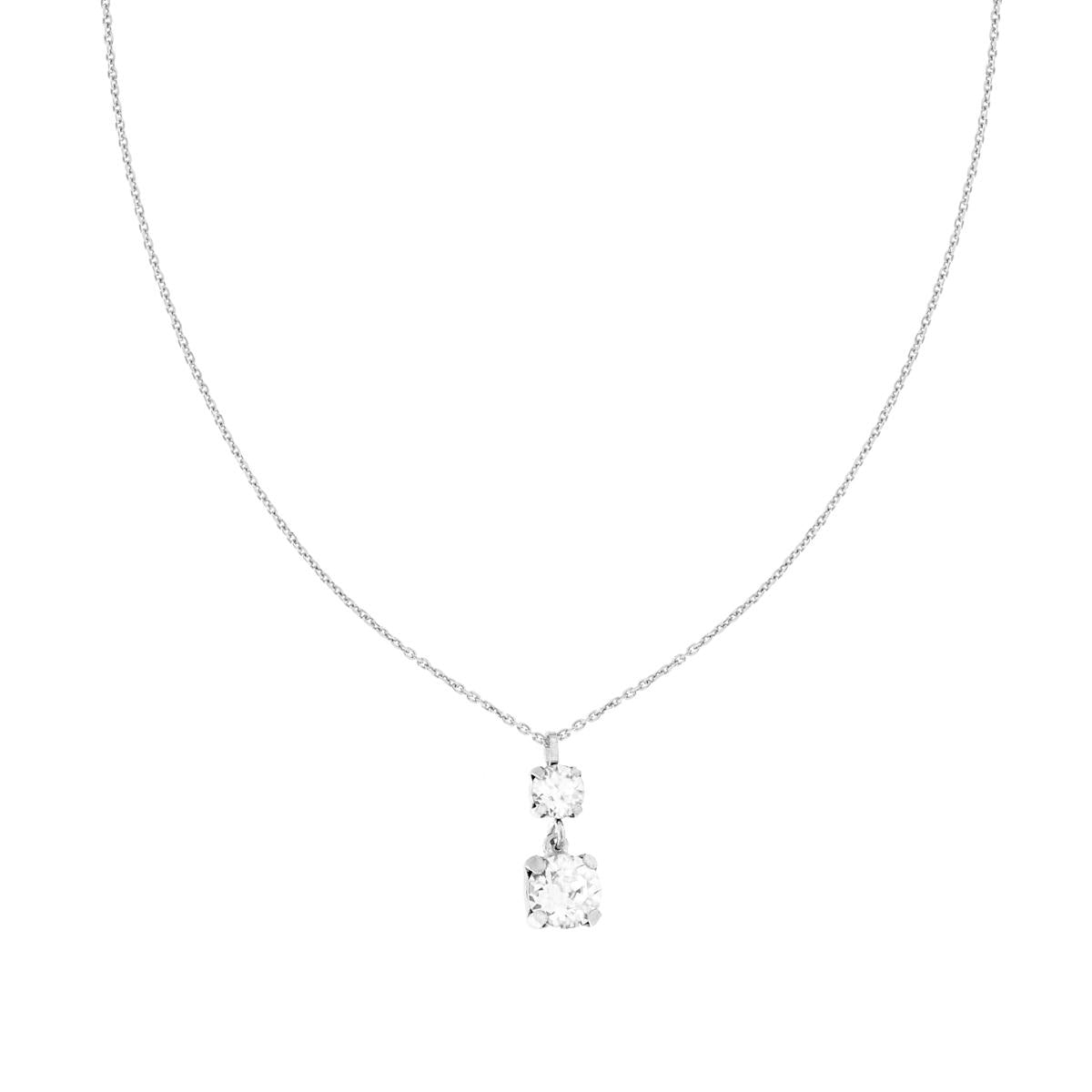 Collana Catena Forzatina Diamantata con Punti Luce Tondo Crystal Bianco in ARGENTO 925 Galvanica Rodio