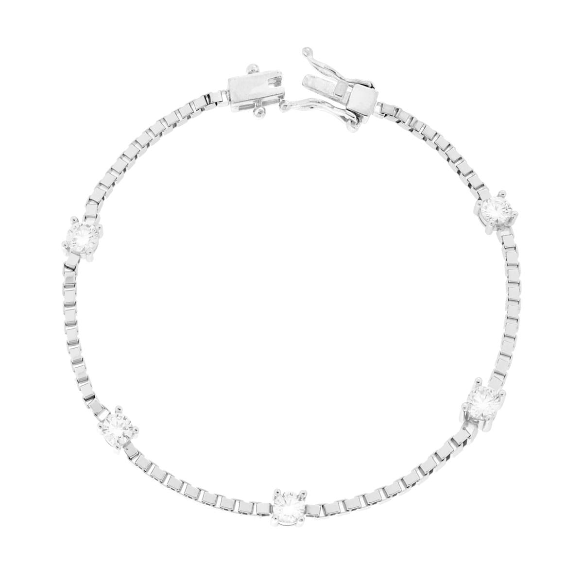 Bracciale Catena Veneziana Diamantata con Punti Luce Cubic Zirconia Bianchi in ARGENTO Galvanica Rodio