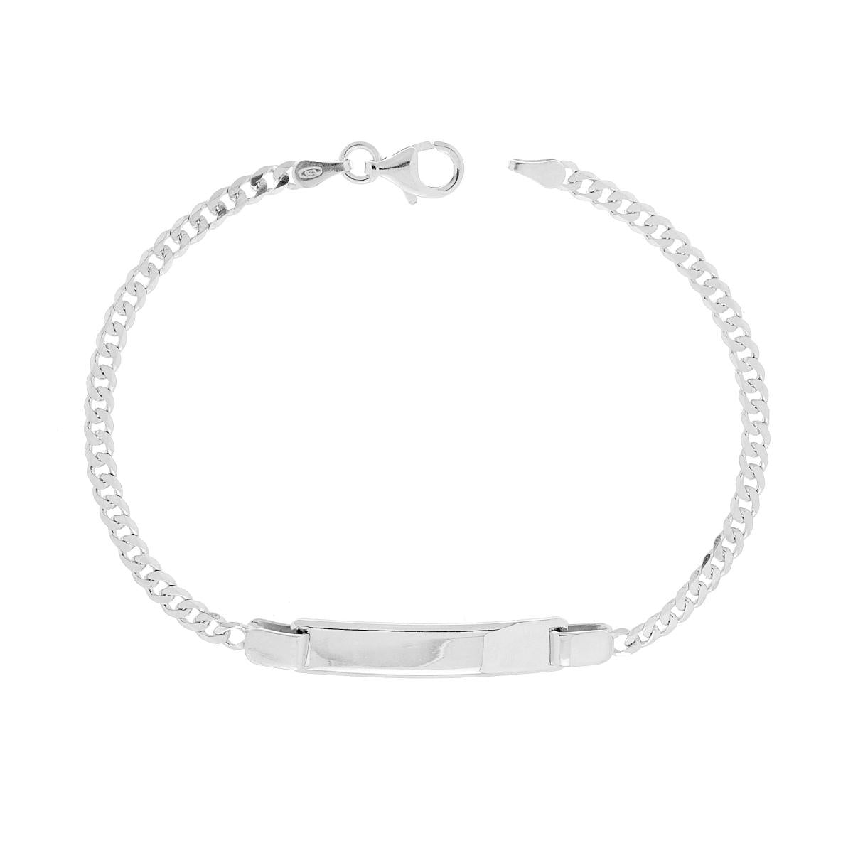 Bracciale Uomo Targa Rettangolare con Catena Grumetta Diamantata in ARGENTO 925