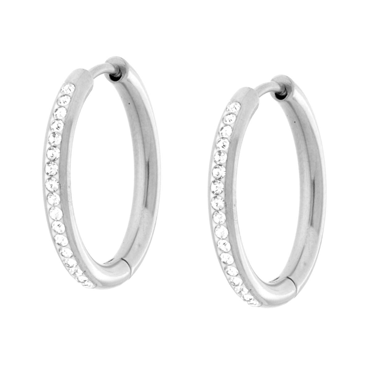 Orecchini Cerchio mm 21 con Crystal Bianchi in ACCIAIO