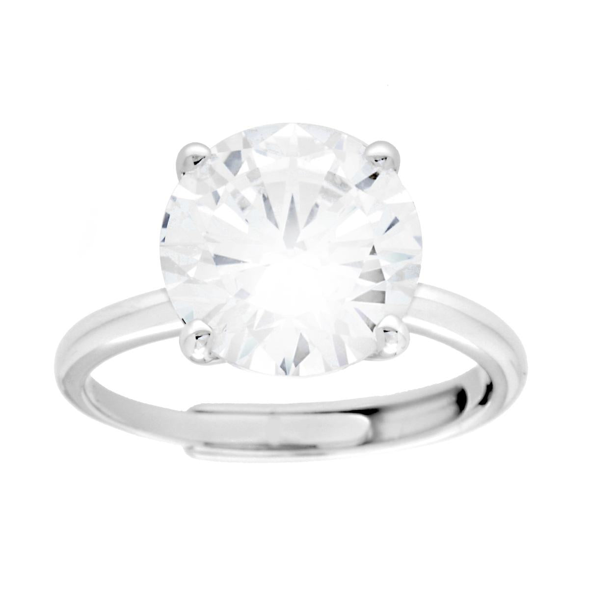 Anello Solitario Cubic Zirconia Bianco mm 11 in ARGENTO 925 Galvanica Rodio