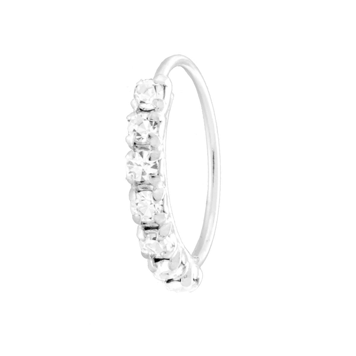 Orecchino Piercing da Naso Cerchio mm 10 con Cubic Zirconia Bianchi in ARGENTO 925