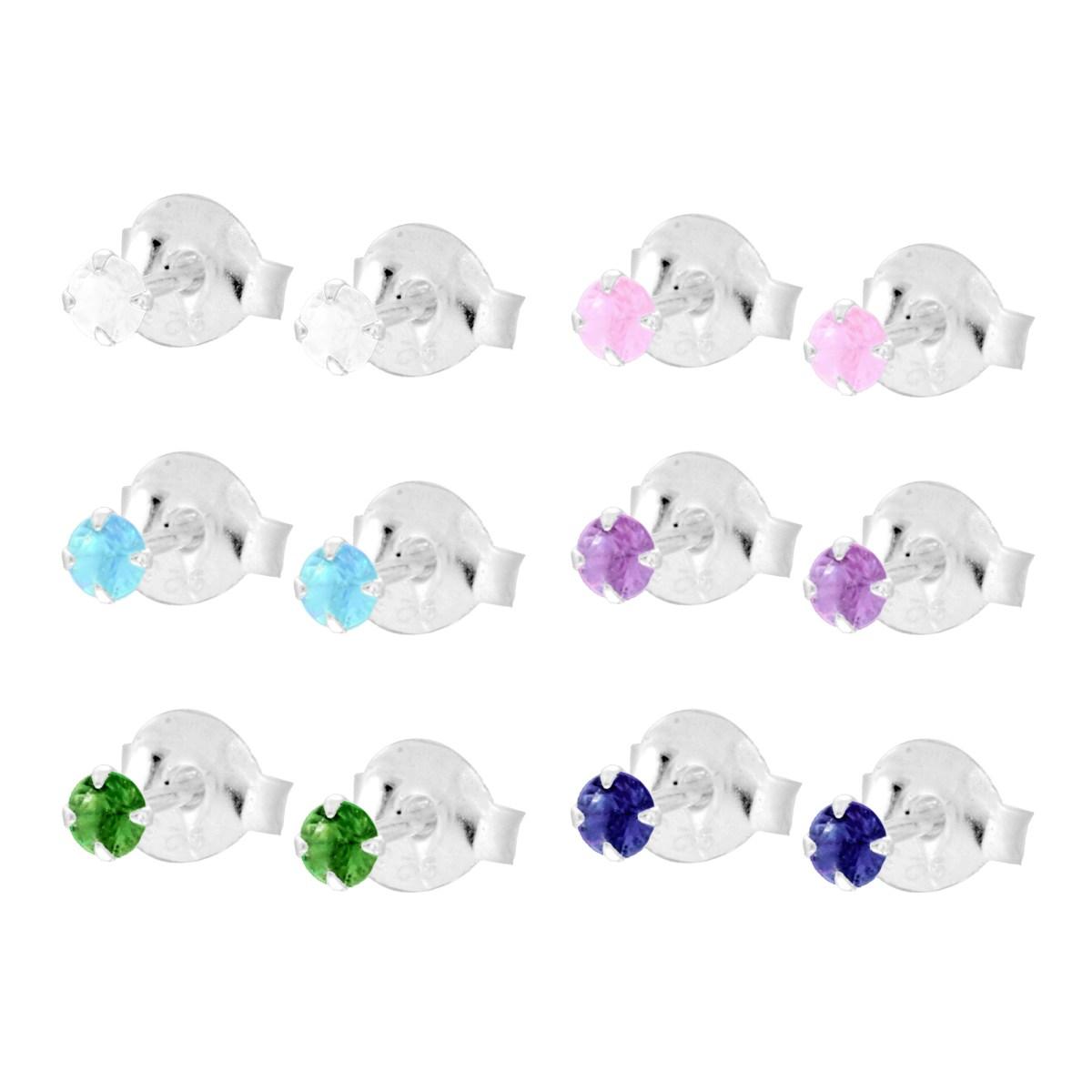 Orecchini Punto Luce Tondo mm 2.5 a Griffe con Cubic Zirconia Color in ARGENTO 925