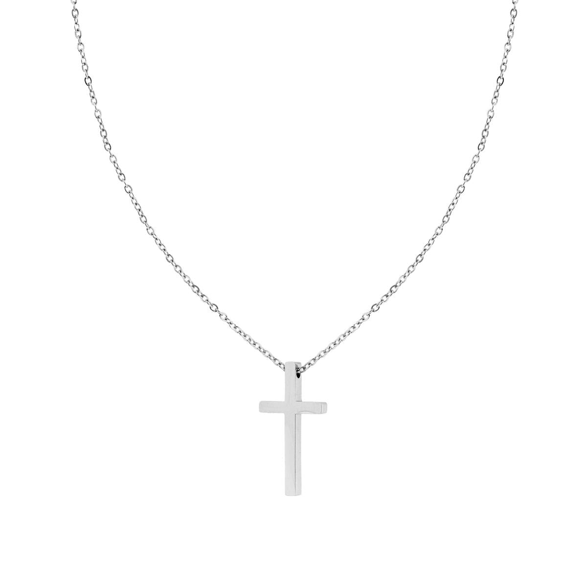 Collana Catena Forzatina Diamantata con Croce in ACCIAIO