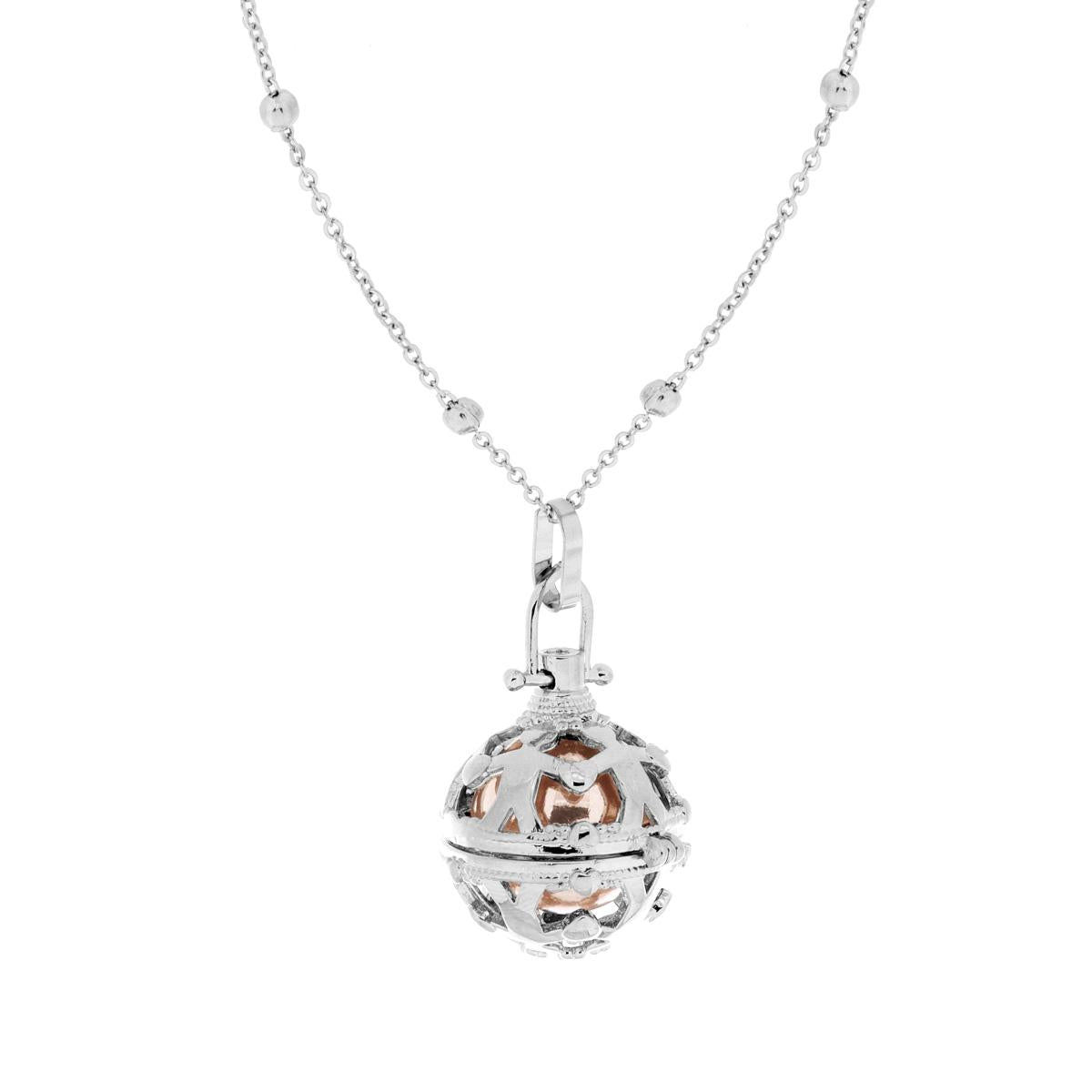 Collana Catena Forzatina Diamantata con Palline cm 90 con Chiama Angeli con Bimbo in ACCIAIO e BRONZO