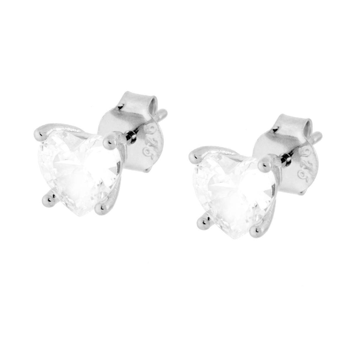 Orecchini Punto Luce Cuore mm 6 Cubic Zirconia Bianco in ARGENTO 925 Galvanica Rodio