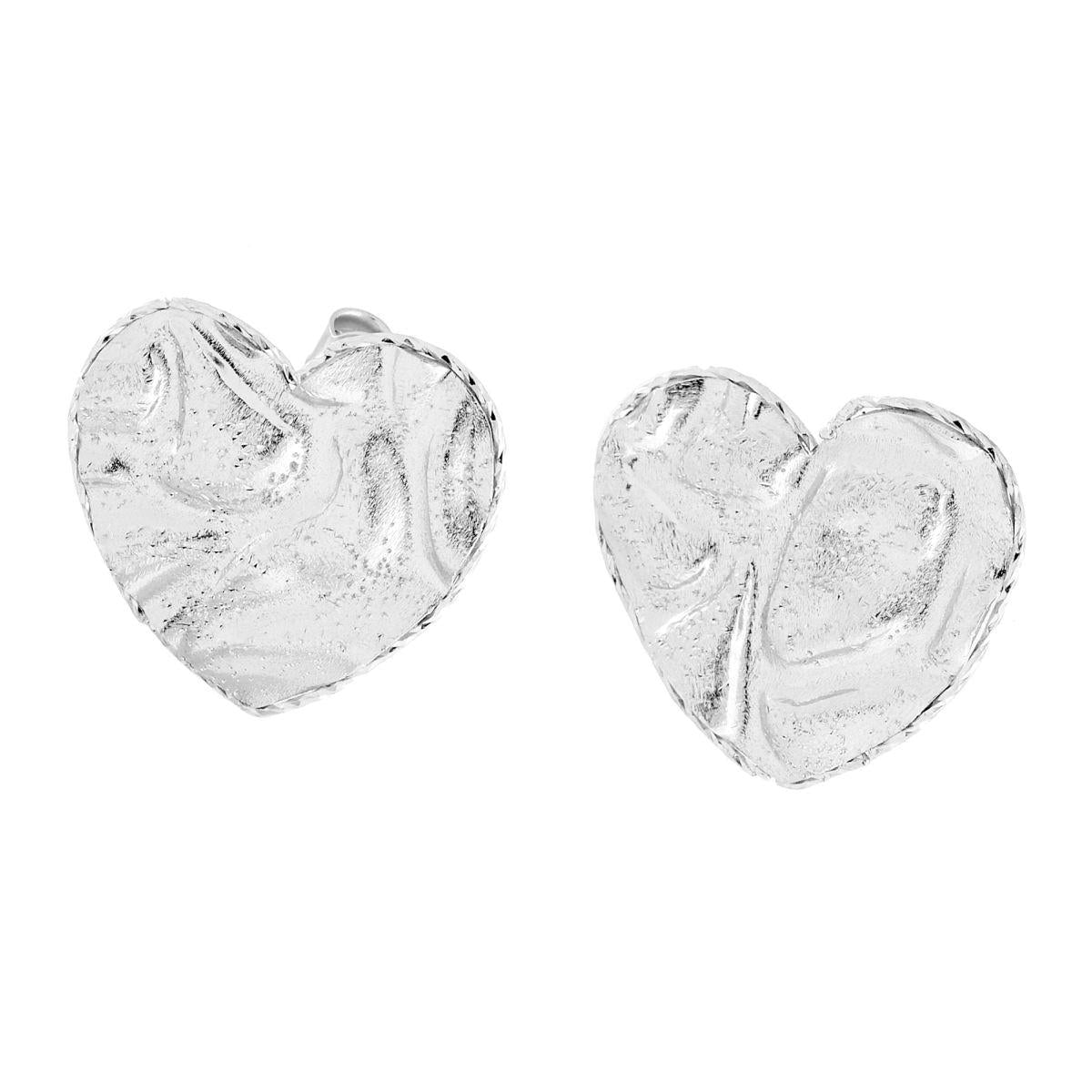 Orecchini Cuore Martellato in ARGENTO 925 Galvanica Rodio