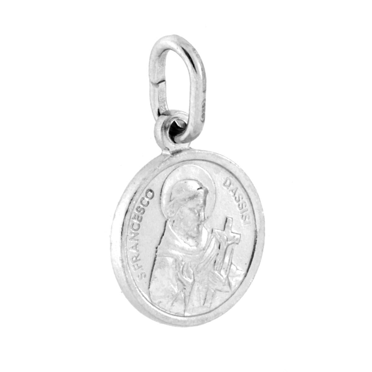 Ciondolo Medaglia Tonda con San Francesco d'Assisi in ARGENTO 925 Galvanica Rodio