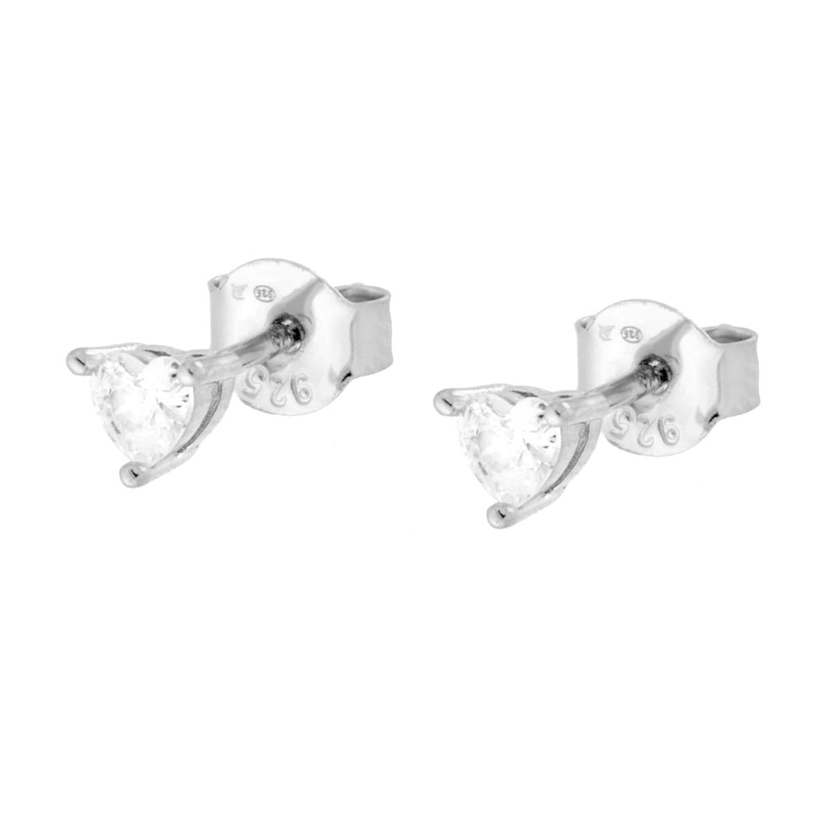 Orecchini Punto Luce Cuore Cubic Zirconia Bianco mm 3 in ARGENTO 925 Galvanica Rodio