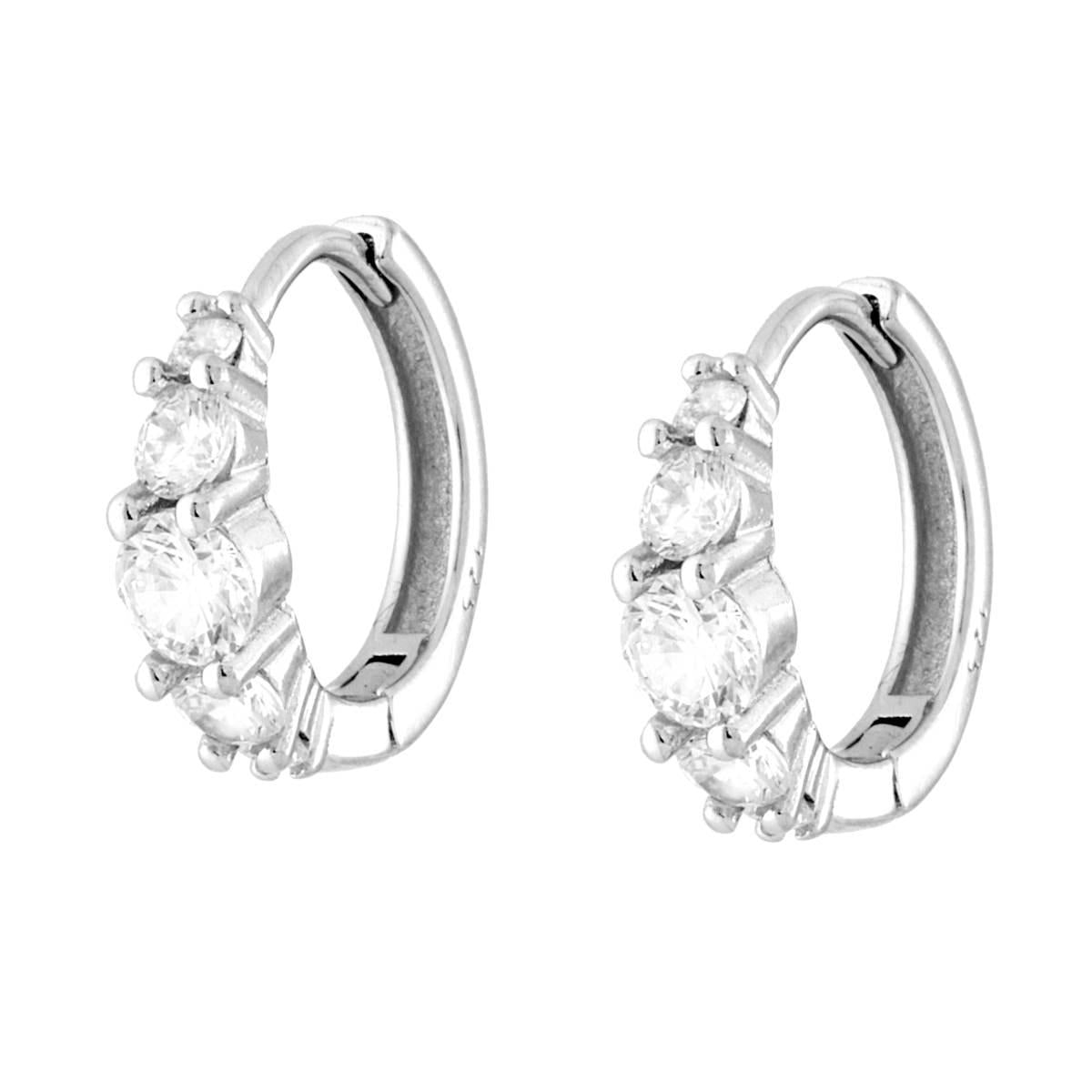 Orecchini Cerchio a Scattino con Cubic Zirconia Bianchi in ARGENTO 925 Galvanica Rodio