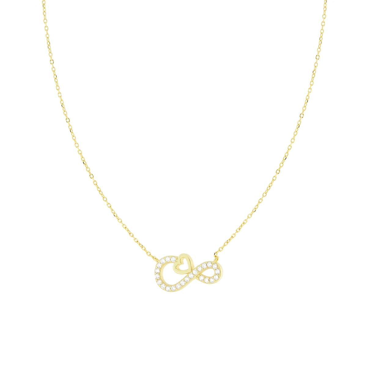 Collana Catena Forzatina Diamantata Infinito Cuore con Cubic Zirconia Bianchi in ARGENTO 925 Galvanica Oro