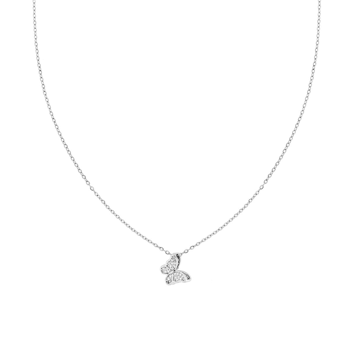 Collana Catena Forzatina Diamantata con Farfalla e Crystal Bianchi in ACCIAIO e OTTONE