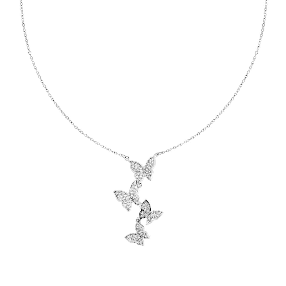 Collana Catena Forzatina con Farfalle e Crystal Bianchi in ACCIAIO E OTTONE