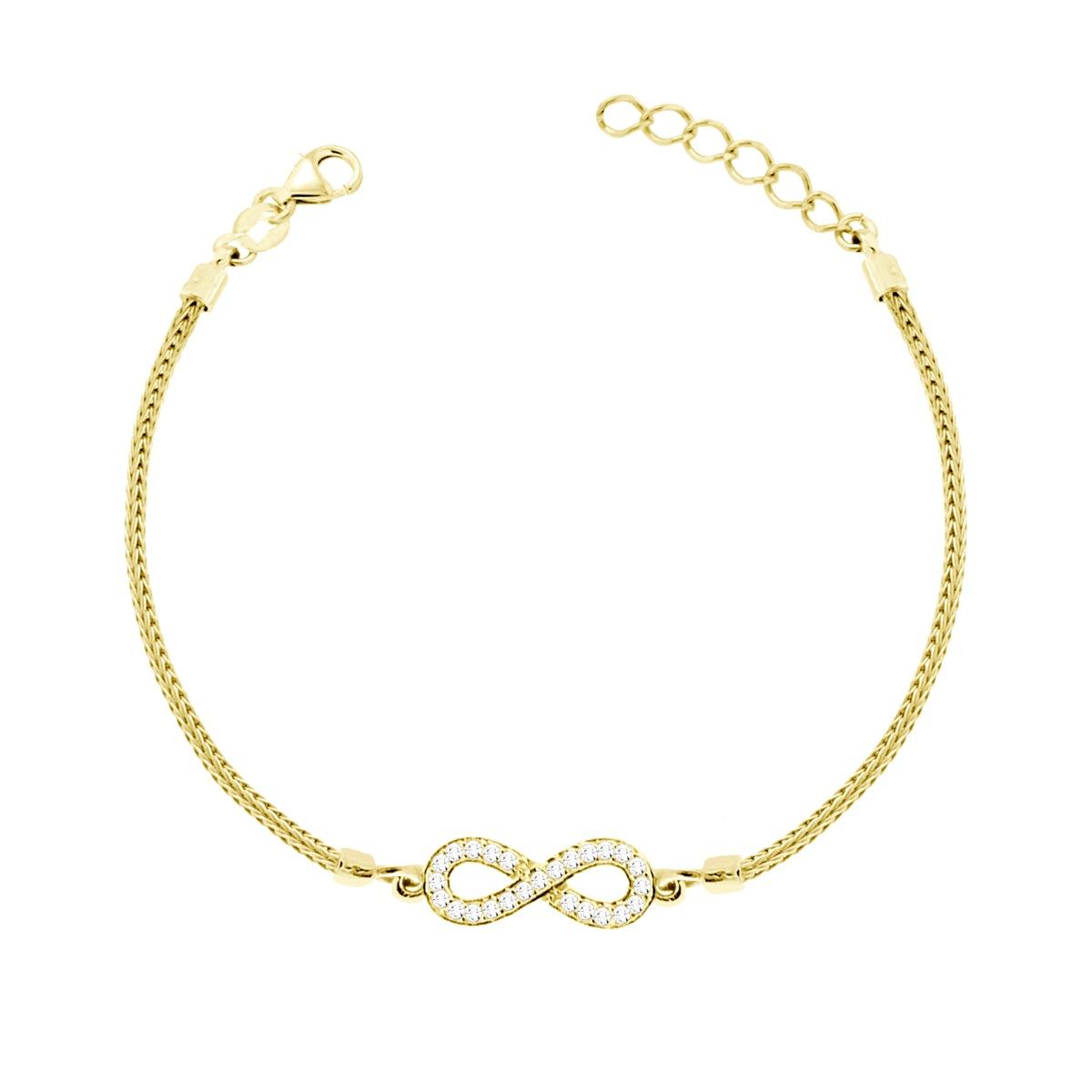Bracciale Catena Calza con Infinito con Cubic Zirconia Bianchi in ARGENTO 925 Galvanica Oro