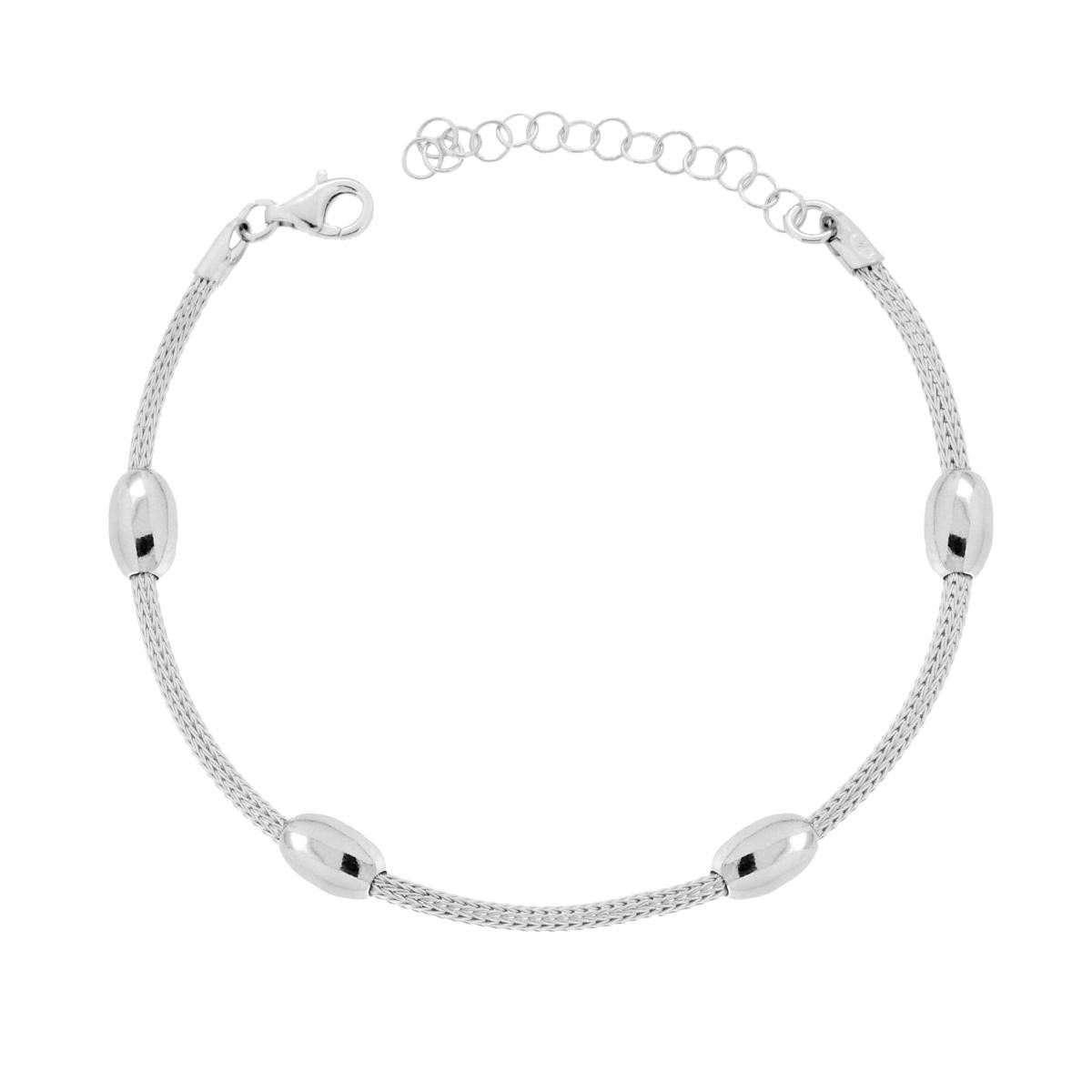 Bracciale Catena Calza con Ovali in ARGENTO 925 Galvanica Rodio