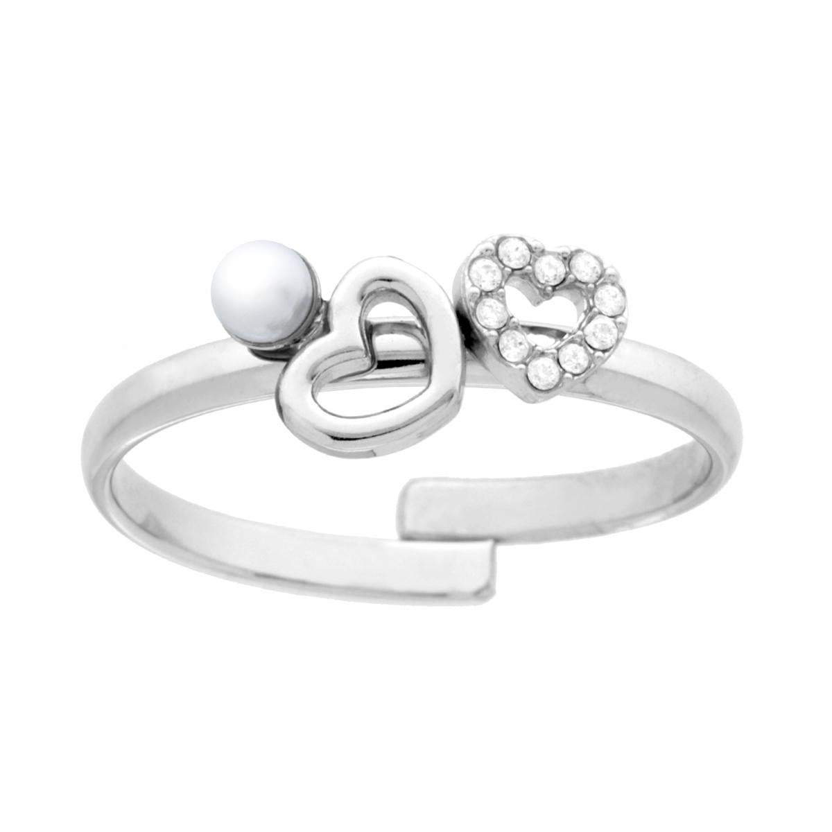 Anello Cuore con Crystal Bianchi e Perla in ACCIAIO