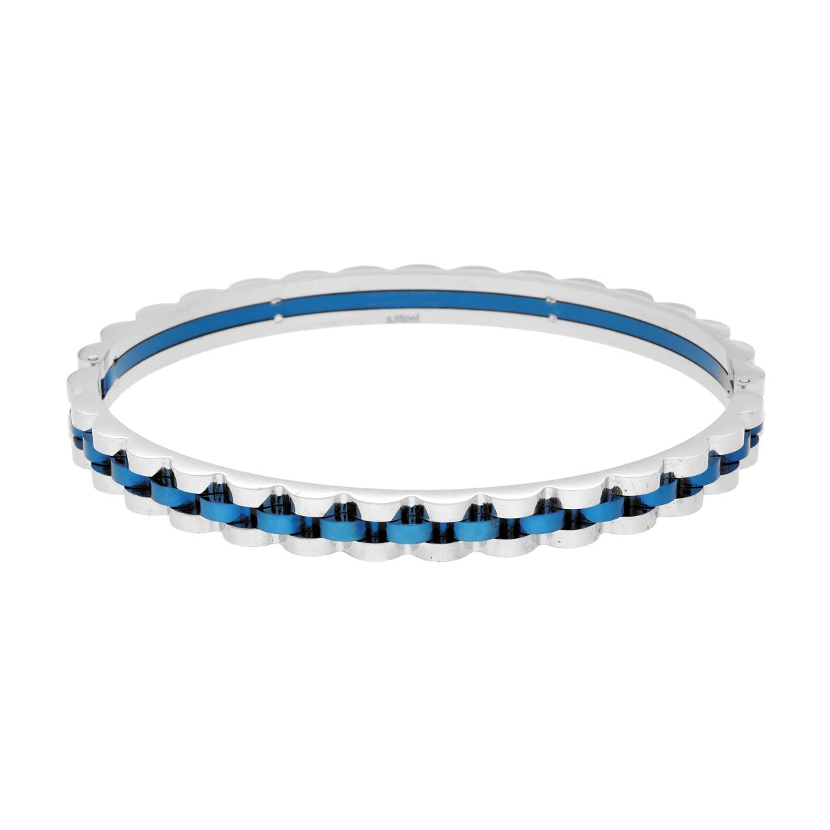 Bracciale Rigido modello Schiava Catena Ondulata Blu in ACCIAIO<BR>